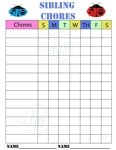 Sibling Chore Chart Printable List Kids Task List Chore Etsy