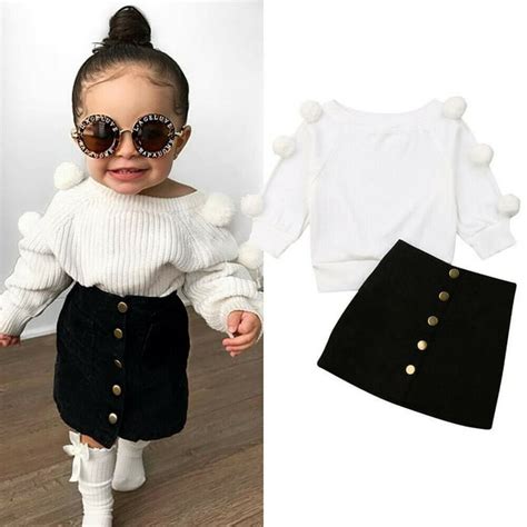 2pcs Toddler Baby Girl Autumn Winter Clothes Sweater Topsmini Skirt
