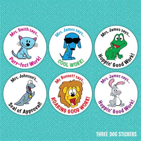 Personalized Teacher Stickers Animal Set 288 Stickers In All Etsy