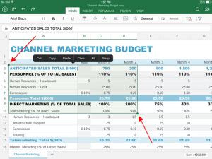 Guide for selecting data in Excel on iPad