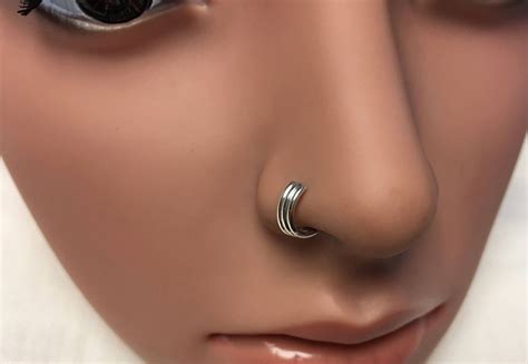 Triple Stacked Sterling Nose Ring Hoop Nostril Piercing Etsy