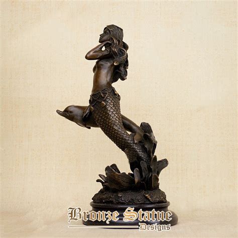 Bronze Mermaid With Dolphins Sculpture Mermaids Statues And Sculptures