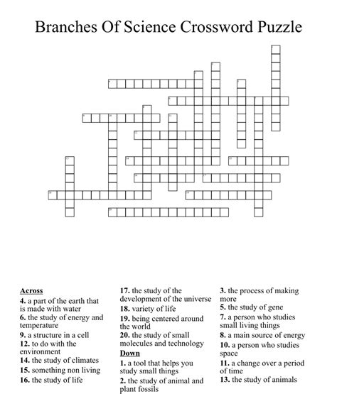 Branches Of Science Crossword Puzzle Wordmint