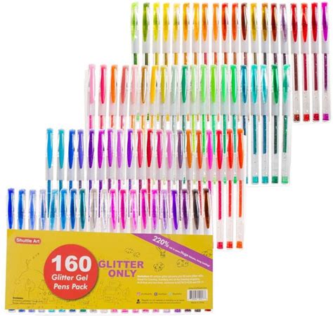 160 Pack Glitter Gel Pens Set Shuttle Art 220 Ink Glitter Gel Pen 80