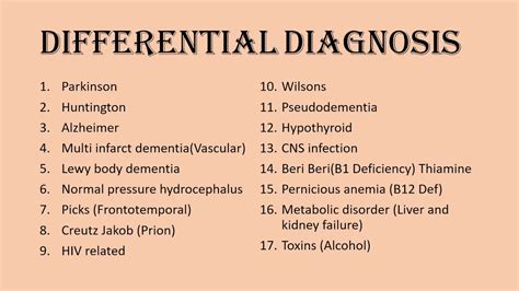 Dementia Differential Diagnosis History Physical Findings And