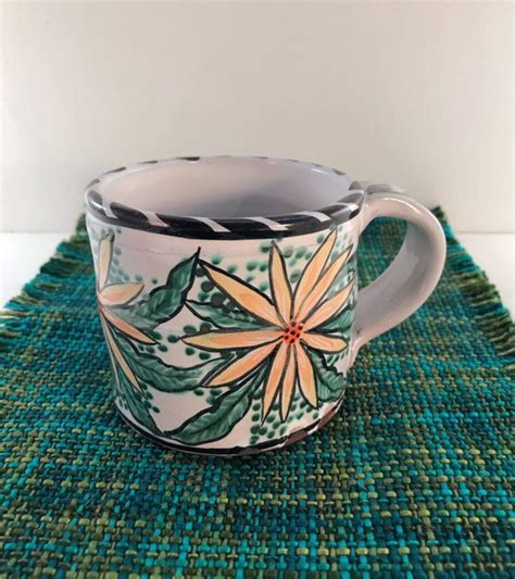 Majolica Floral Mug Is Hand Painted And Original Design Holds Etsy