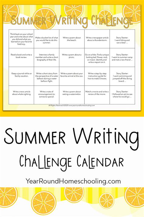 Summer Writing Challenge Year Round Homeschooling