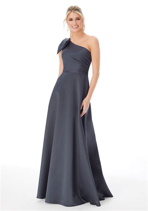 One Shoulder Chiffon Bridesmaids Dress With Removable Shoulder Bow Morilee