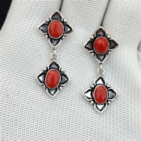 Natural Red Coral Earrings Red Coral Earrings Dangle Etsy