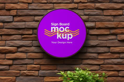 Rounded Sign Board Mockup on Building Graphic by Microstock · Creative