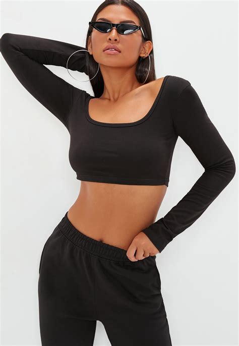 Black Extreme Long Sleeve Crop Top Missguided