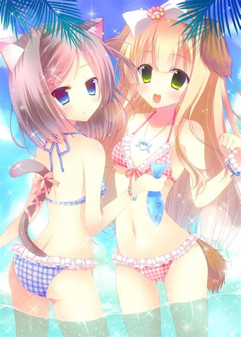 ANIME ART Anime Swimsuit Bikini Bathing Suit Neko Cat Girl Cat Ears