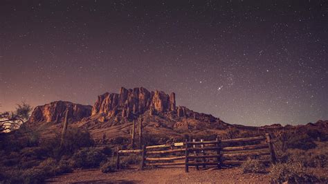 Desert Night Stars Rock Landscape Wallpaper And Background