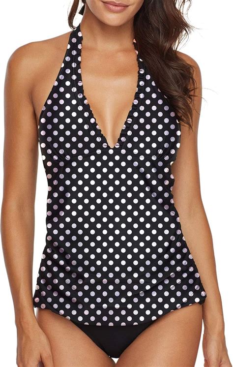 Annjo Two Piece Swimsuit Sexy V Neck Ruffle Halter Backless Flyaway Tankini Suit