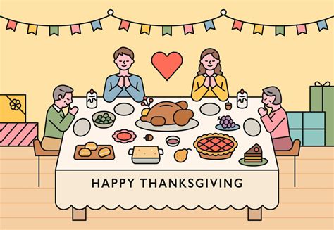 Families Are Sitting Around A Table On Thanksgiving And Praying 1850841