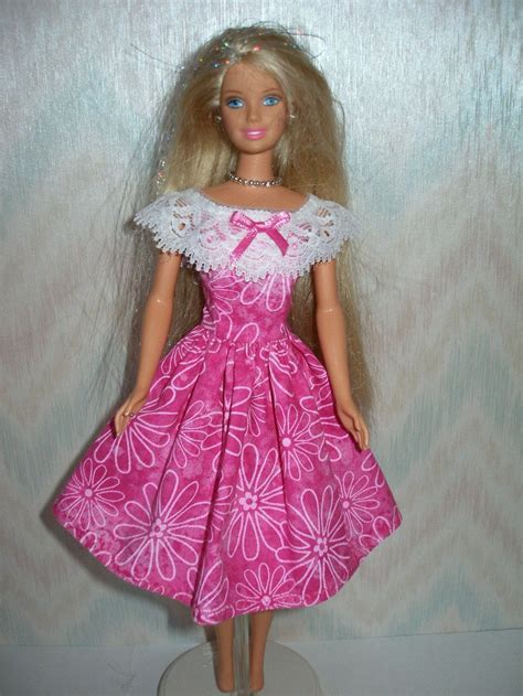 See more ideas about barbie accessories, diy doll, barbie diy. Handmade Barbie doll clothes - pink and white dress | Sewing barbie clothes, Barbie dress ...