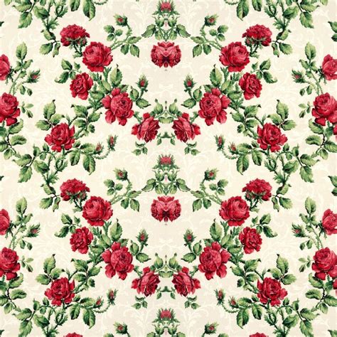 Antique French Botanical Wallpaper Red Roses Illustration Etsy