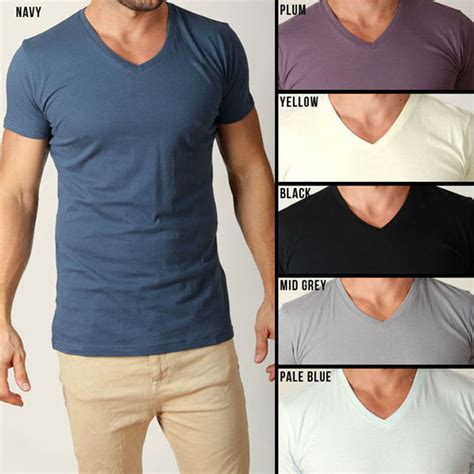 (cut 1 of each, on the fold). Mens Plain T Shirts Basic Tee Shirt V Shaped Neck - Buy ...