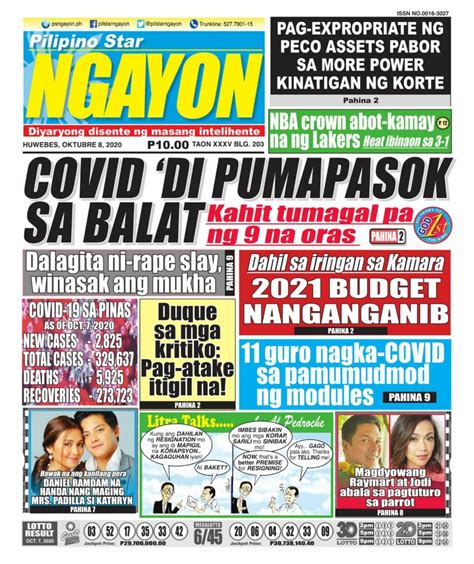 Pilipino Star Ngayon October 08 2020 Newspaper