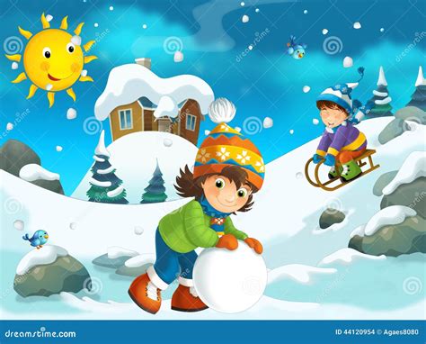 Winter Cartoon Illustration For The Children Stock Illustration Image
