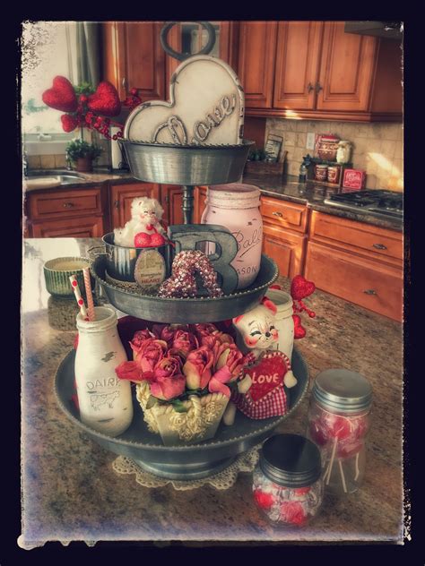 my three tiered tray decorated for valentine s day valentines day decor rustic valentine
