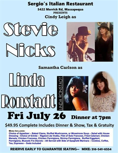 Maybe you would like to learn more about one of these? Samantha Carlson as Linda Ronstadt & Cindy Leigh as Stevie ...
