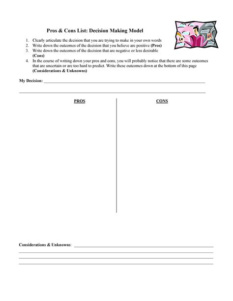 Printable Pros And Cons Lists Charts Templates