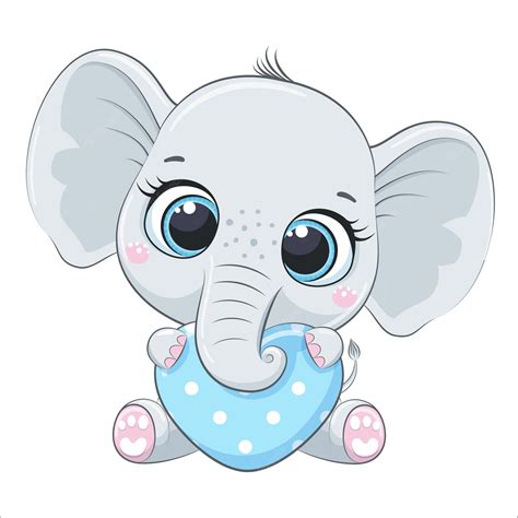 Lindo Bebé Elefante Con Corazón Ilustración Vectorial De Dibujos