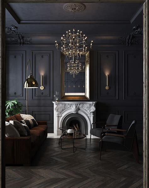 A Duo Of Deliciously Dark Luxury Interiors Dark Living Rooms Moody