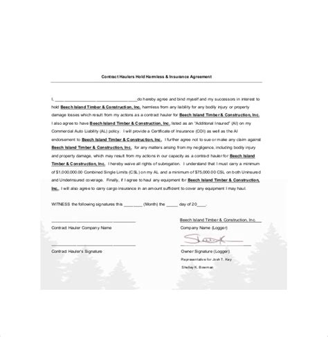 hold harmless agreement template   word