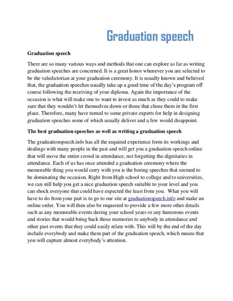 Graduation Speech By Students In High School