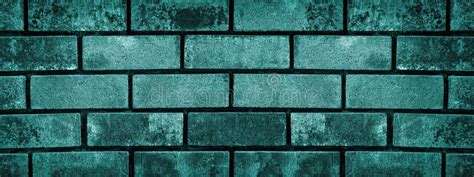 Dark Teal Brick Wall Wide Texture Color Cement Block Masonry Panorama