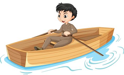 Boy Cartoon Character Rowing The Boat Isolated 2732510 Vector Art At