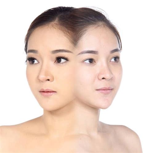 Asian Woman Before And After Make Up Hair Style No Retouch