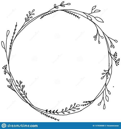 Hand Drawn Floral Wreath Floral Circle Frame Design Element For