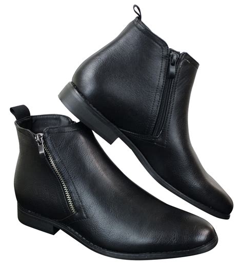 Mens Pu Leather Zip Up Ankle Boots Happy Gentleman