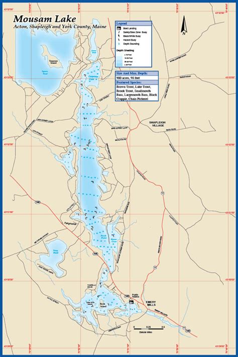 Maine Mousam Lake Fishing Hot Spots Map