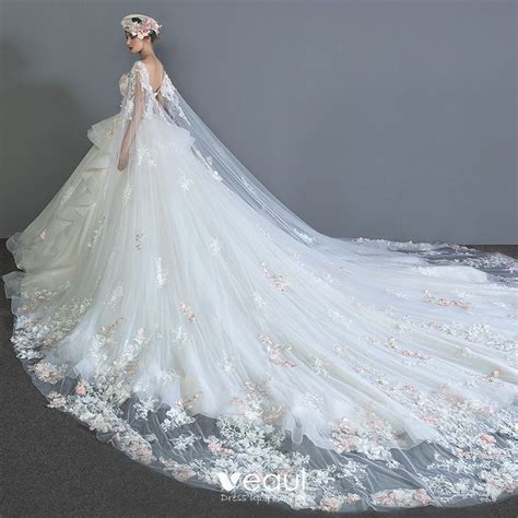 Luxury Gorgeous Ivory Wedding Dresses 2018 Ball Gown Lace Appliques