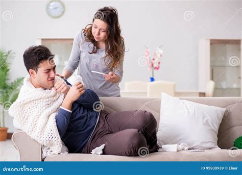 The Wife Caring For Sick Husband At Home Stock Image Image Of Medical