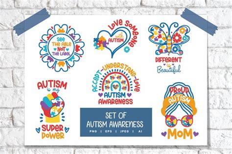 Autism Awareness Quotes And Colorful Puzzle Pieces Set
