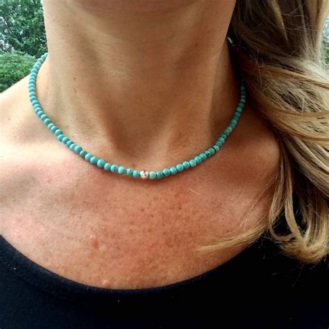 Turquoise Choker Necklace Sterling Silver Blue Turquoise Etsy