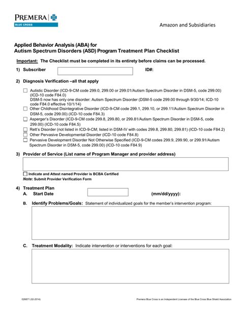 Autism Benefit Treatment Plan Checklist Amazon