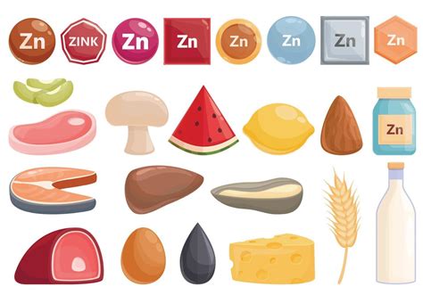 Zinc Icons Set Cartoon Vector Mineral Suplement 9032065 Vector Art At