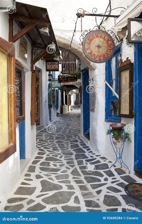 Narrow Street In Naxos City Greece Editorial Stock Image Image Of
