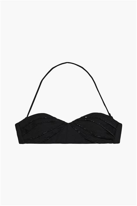 Black Conchiglia Pleated Sequin Embellished Bandeau Bikini Top La