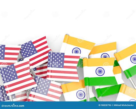 Flag Pins Of Usa And India On White Stock Illustration Illustration