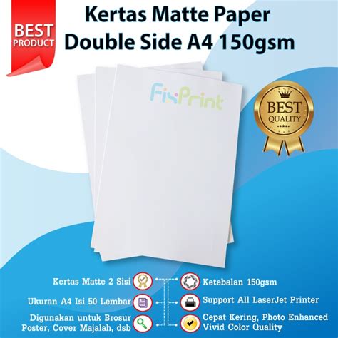 Jual Kertas Matte Paper Double Side A4 150gsm Kertas Matte A4 50