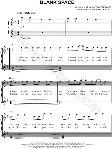 Taylor Swift Blank Space Sheet Music Easy Piano In F Major