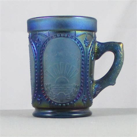 Imperial Blue In God We Trust Carnival Glass Mug Limited Edition For Acga Carnival Glass