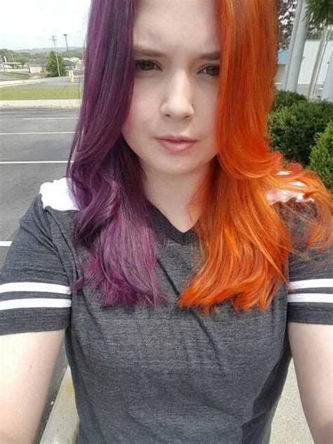 Orange And Purple Split Dye Rainbow Hair Bright Hair Aveda Colors Aveda